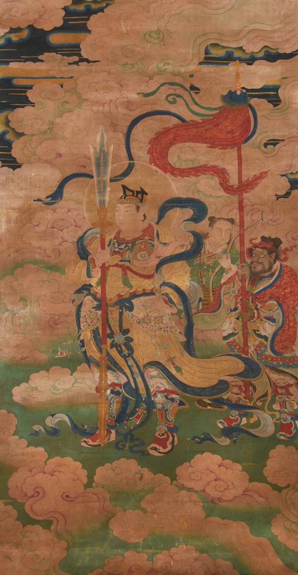 A CHINESE SILK PAINTING OF HEAVEN GUARDIANS, 19TH CENTURY