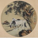 A CHINESE PAINTING OF TWIN HORSES, 20TH CENTURY