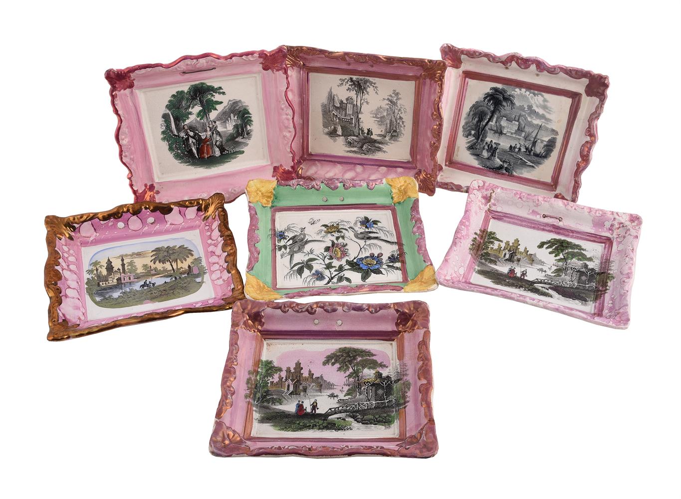 A GROUP OF SEVEN SUNDERLAND LUSTRE WALL PLAQUES, MID 19TH CENTURY