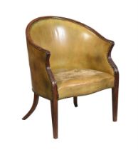 A MAHOGANY AND LEATHER UPHOLSTERED LIBRARY ARMCHAIR, EARLY 19TH CENTURY