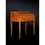 Y A GEORGE III BURR YEW AND TULIPWOOD CROSS BANDED CYLINDER DESK