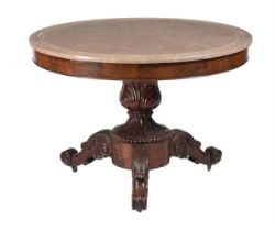 A LOUIS PHILIPPE MAHOGANY AND MARBLE TOPPED CENTRE TABLE