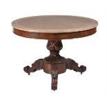 A LOUIS PHILIPPE MAHOGANY AND MARBLE TOPPED CENTRE TABLE