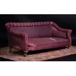 AN EARLY VICTORIAN GILTWOOD AND UPHOLSTERED SOFA