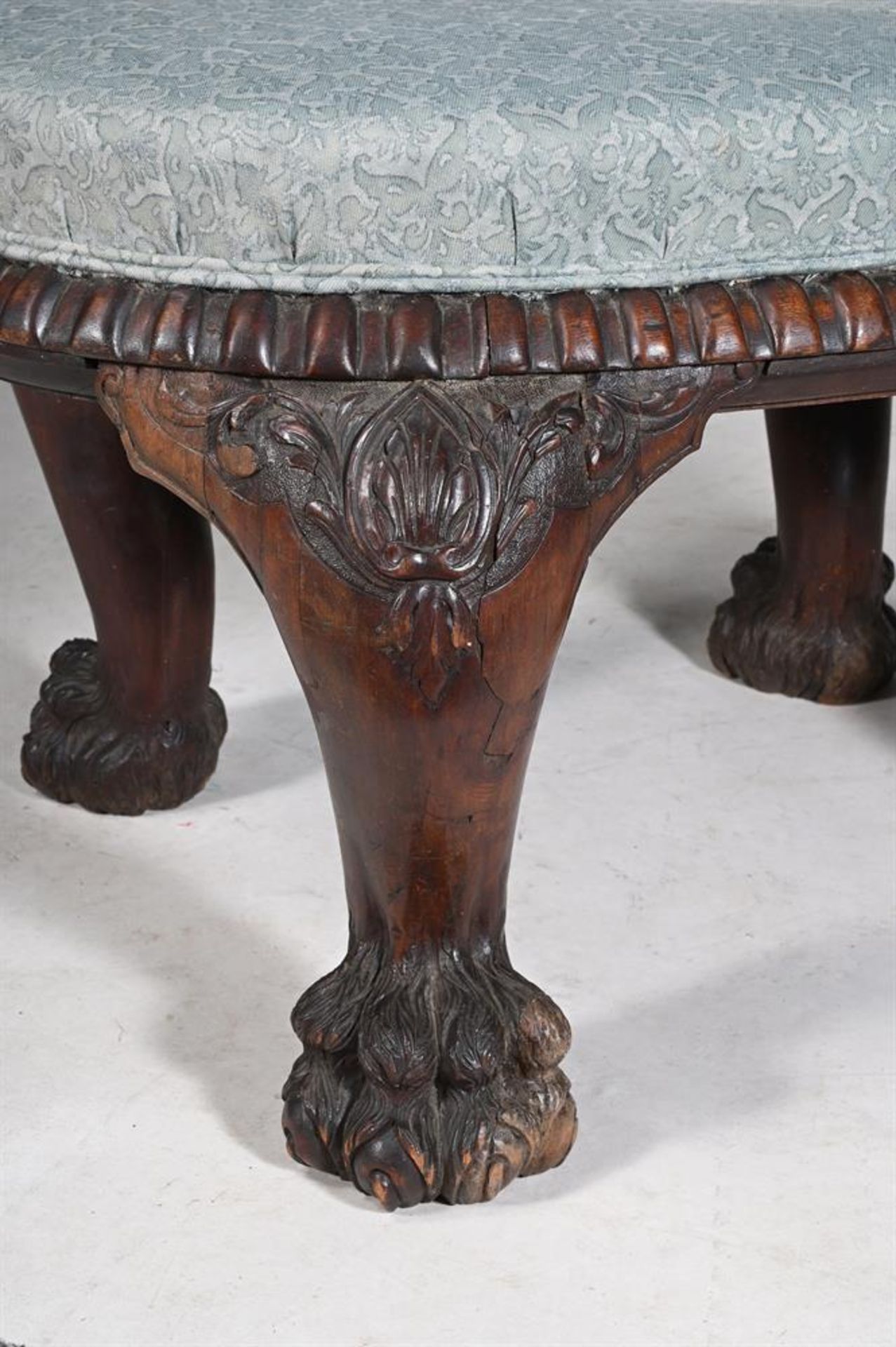 A LARGE ANGLO-INDIAN CARVED HARDWOOD AND UPHOLSTERED STOOL, MID 19TH CENTURY - Image 3 of 4