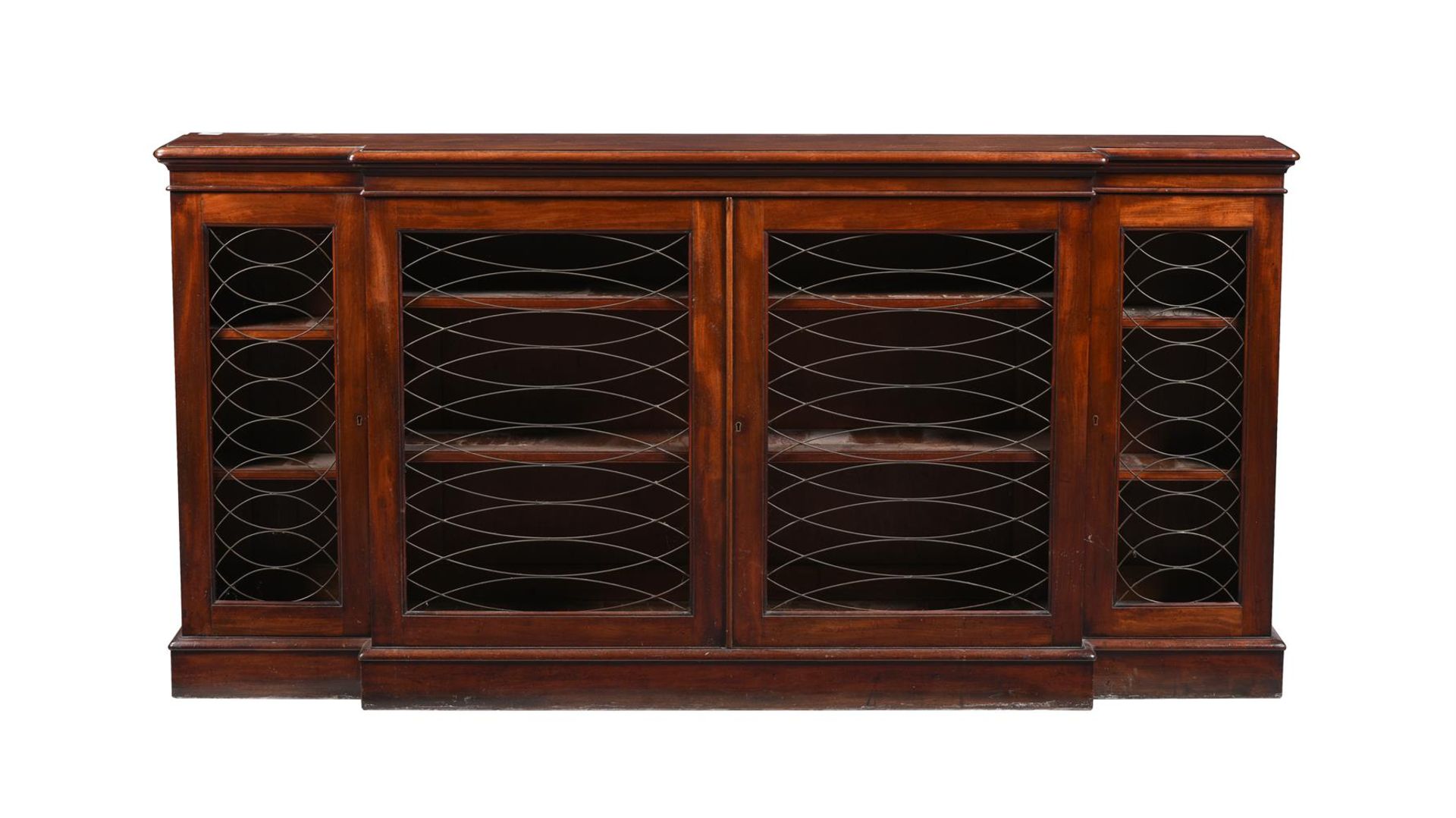 A MAHOGANY BREAKFRONT BOOKCASE, 19TH CENTURY