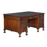A MAHOGANY TWIN PEDESTAL DESK, LATE 19TH OR EARLY 20TH CENTURY