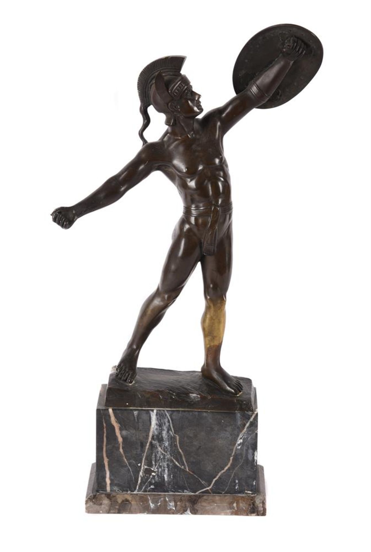 WILHELM VOLZ (1855-1901), A GERMAN ART DECO BRONZE MODEL OF A SPARTAN WARRIOR