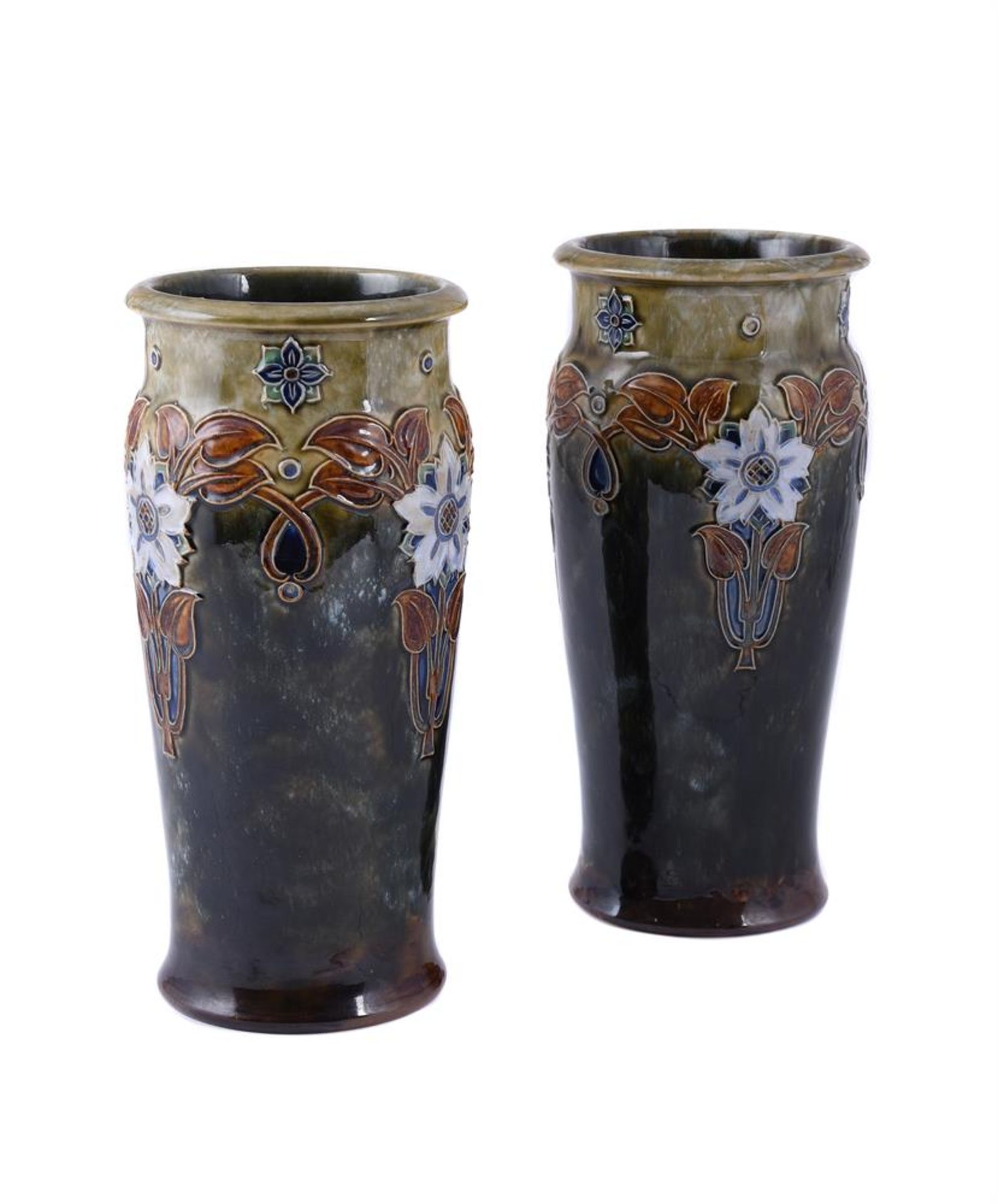 A PAIR OF DOULTON LAMBETH STONEWARE VASES