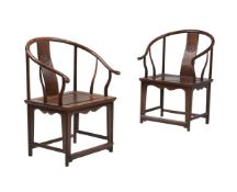 A PAIR OF CHINESE JICHIMU ARMCHAIRS, IN MING DYNASTY STYLE