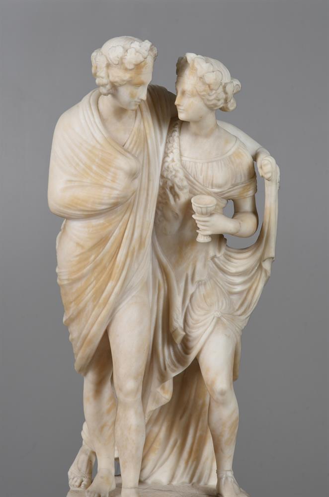 A SCULPTED ALABASTER FIGURAL GROUP OF TWO MAIDENS - Image 2 of 2