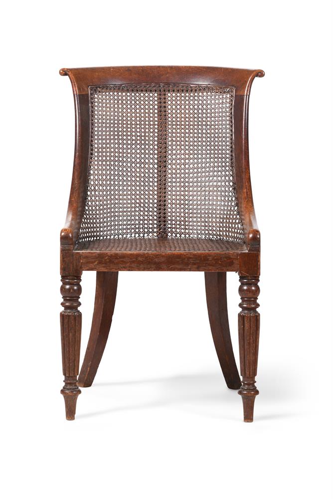 A PAIR OF GEORGE IV OAK LIBRARY BERGERE CHAIRS - Image 2 of 3