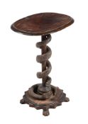 AN UNUSUAL MAHOGANY AND CARVED HARDWOOD PEDESTAL TABLE, LATE 19TH OR EARLY 20TH CENTURY