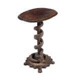 AN UNUSUAL MAHOGANY AND CARVED HARDWOOD PEDESTAL TABLE, LATE 19TH OR EARLY 20TH CENTURY