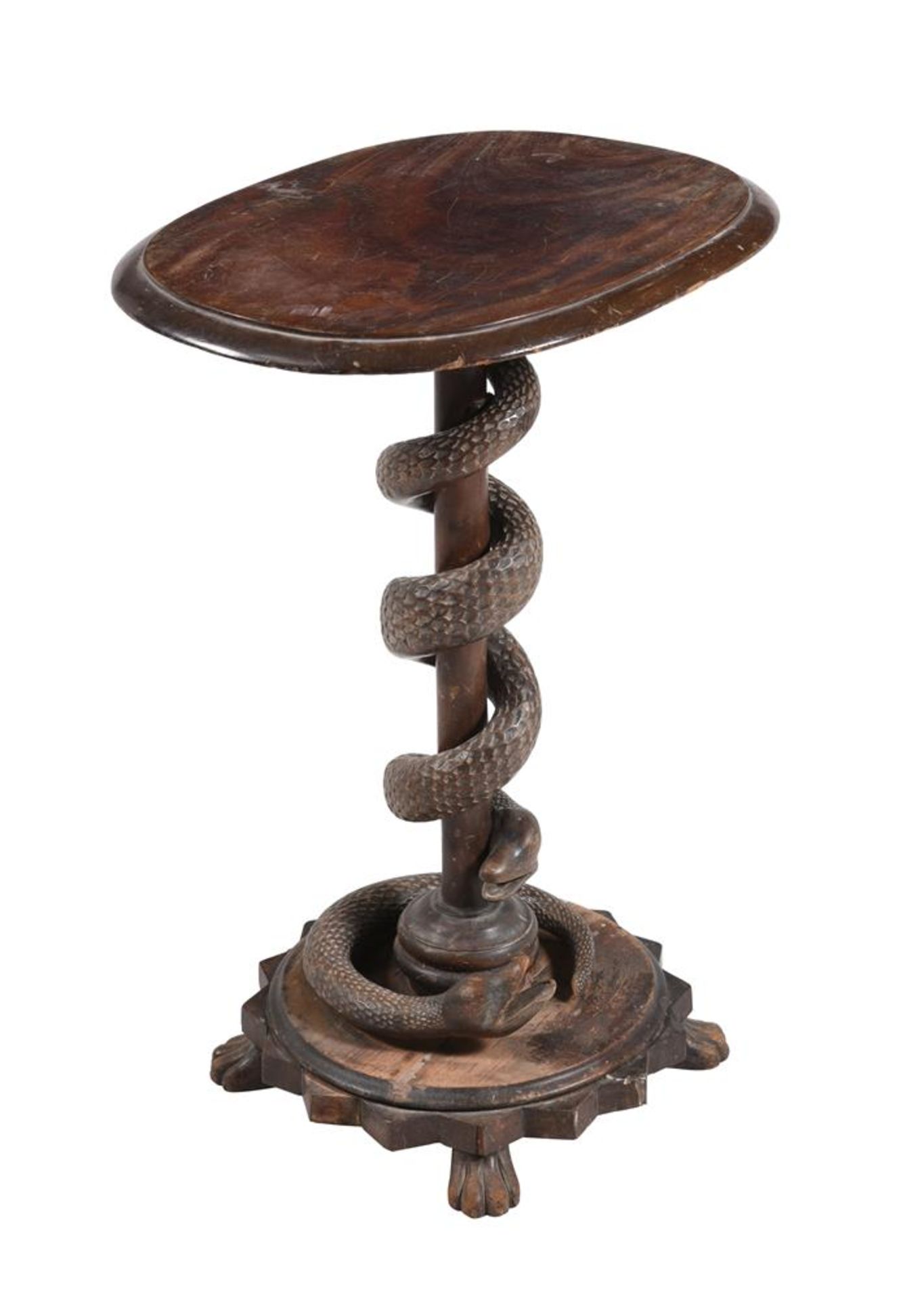 AN UNUSUAL MAHOGANY AND CARVED HARDWOOD PEDESTAL TABLE, LATE 19TH OR EARLY 20TH CENTURY