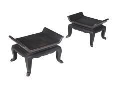 A PAIR OF FRENCH BLACK LACQUERED LOW OCCASIONAL TABLES IN JAPONISME TASTE
