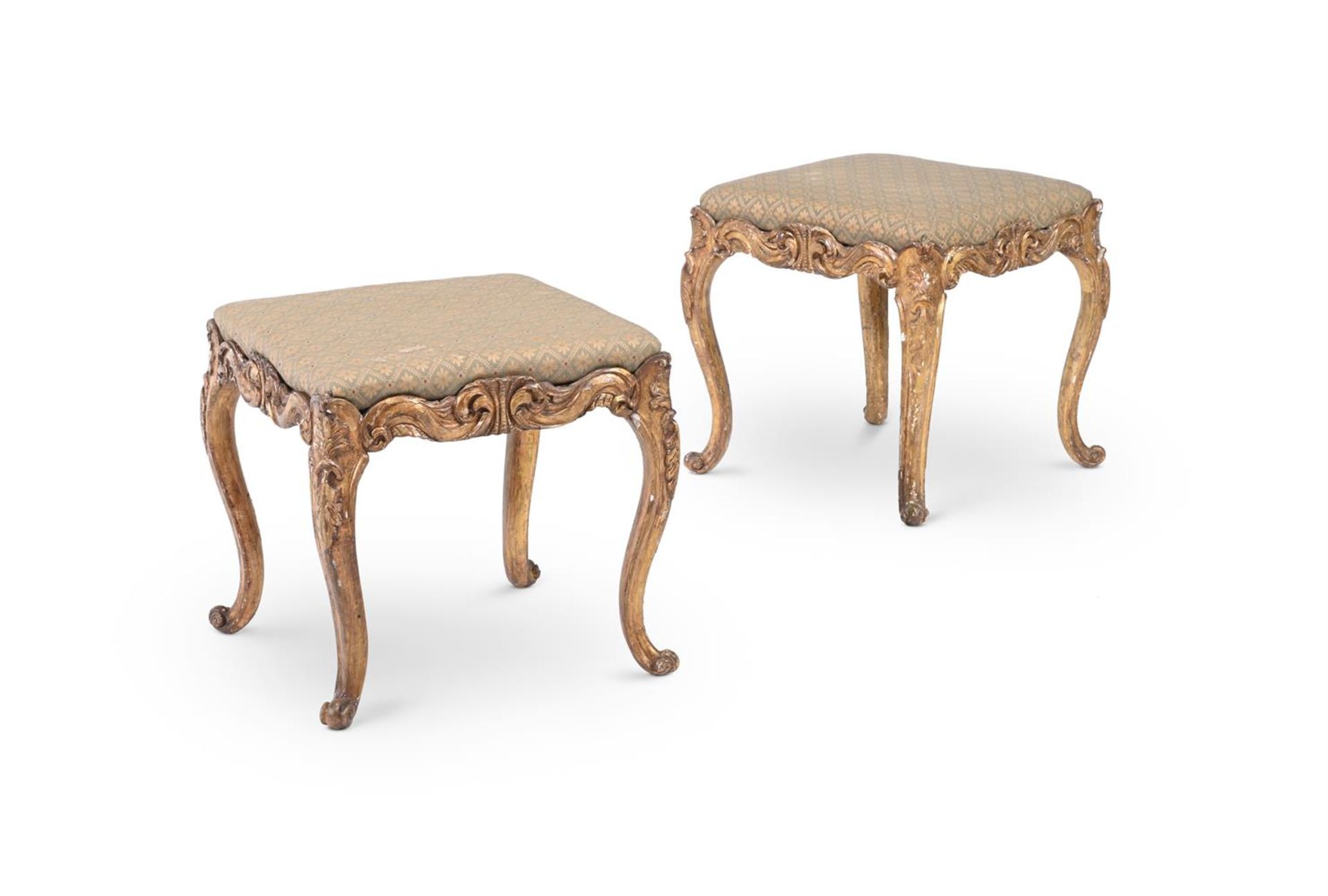 A PAIR OF CONTINENTAL CARVED GILTWOOD STOOLS - Image 2 of 3