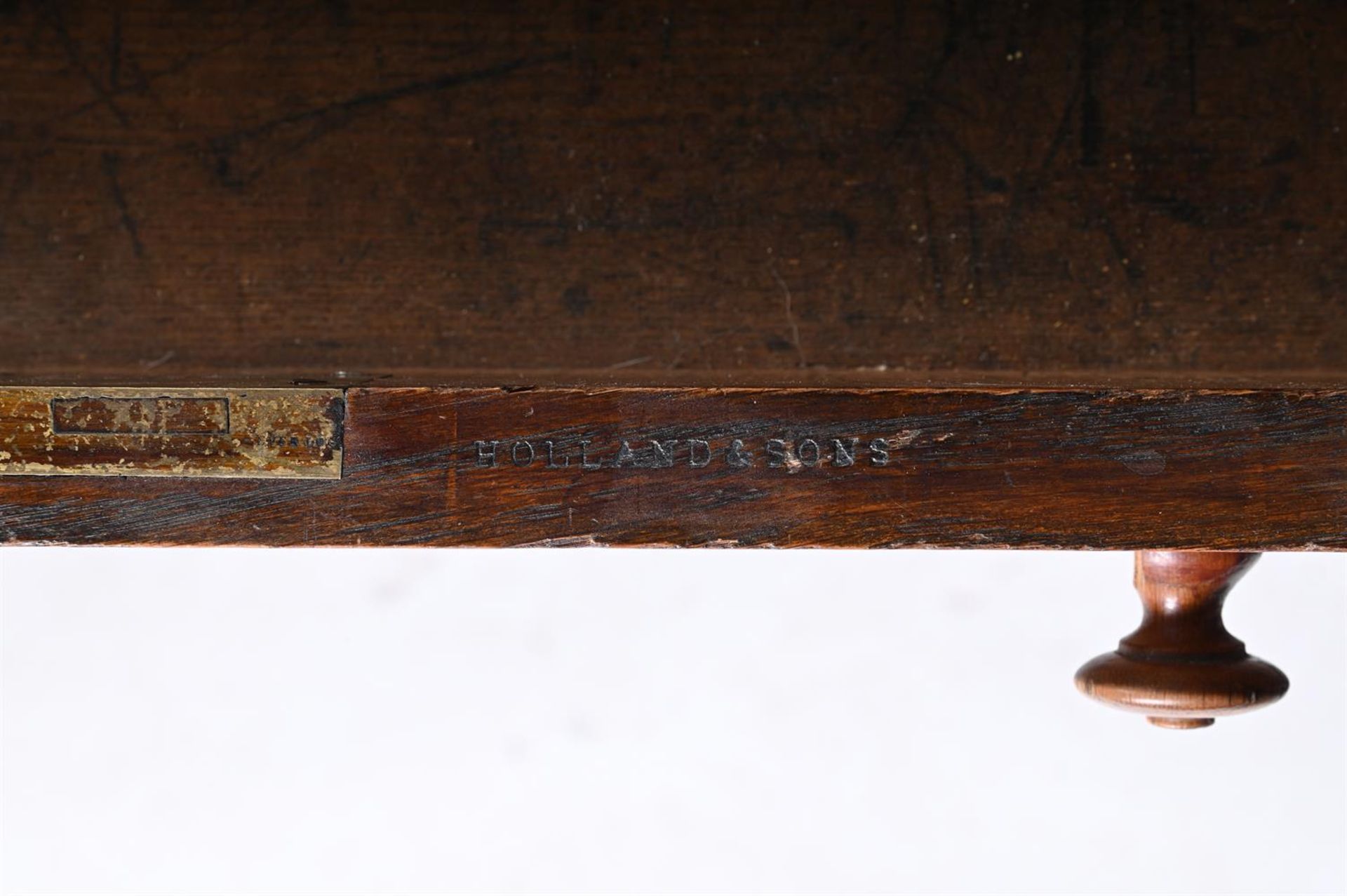 A WILLIAM IV OAK AND GILT TOOLED LEATHER INSET WRITING TABLE BY HOLLAND & SONS - Bild 2 aus 2