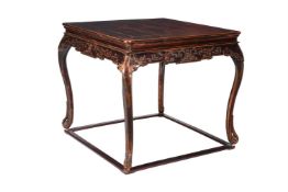 A CHINESE STAINED WOOD TABLE 87cm high
