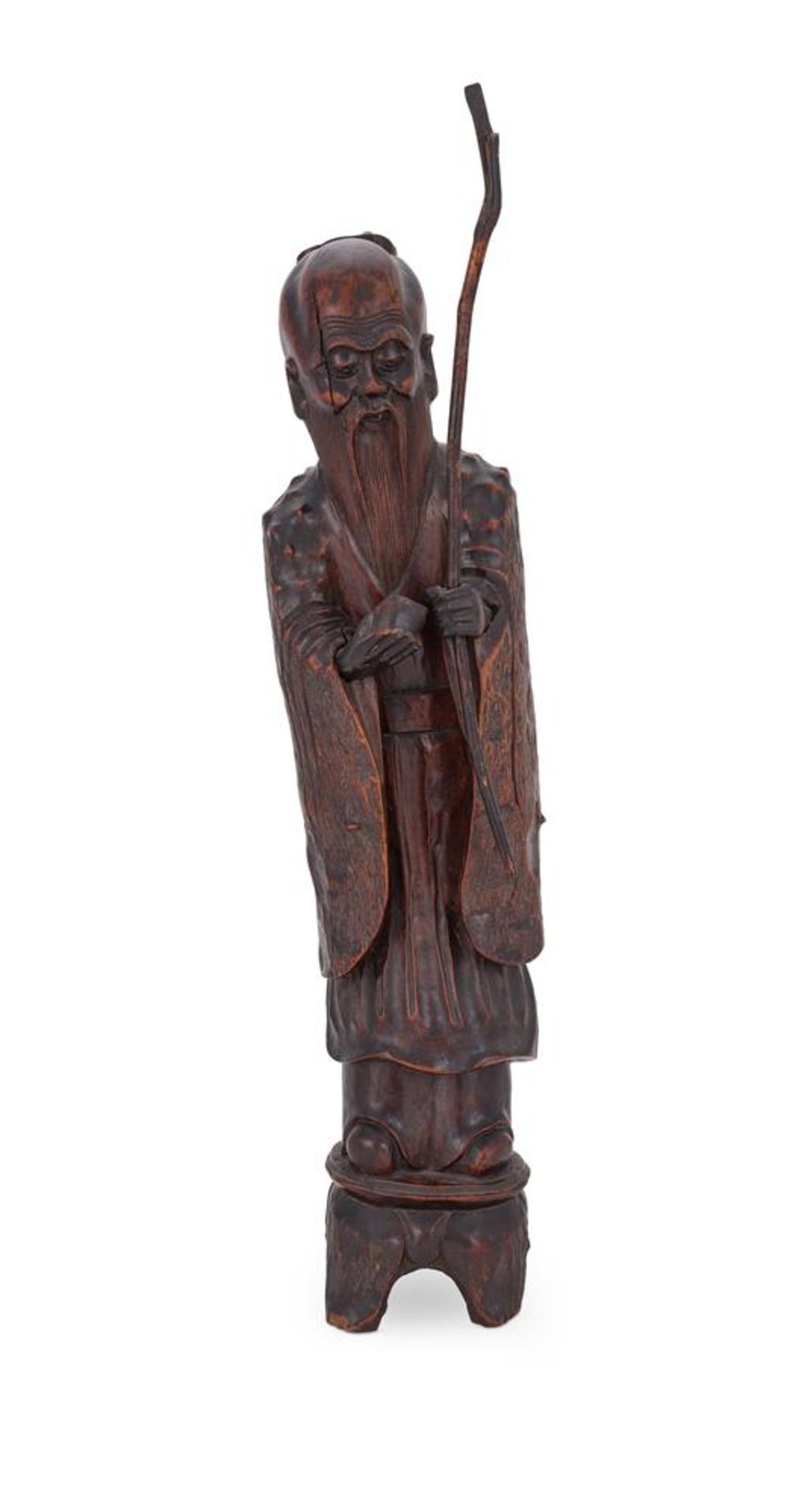 A LARGE CARVED WOOD FIGURE OF SHAOLOU - Bild 2 aus 3