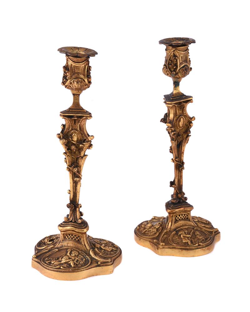 A PAIR OF GILT BRONZE CANDLESTICKS, 20TH CENTURY