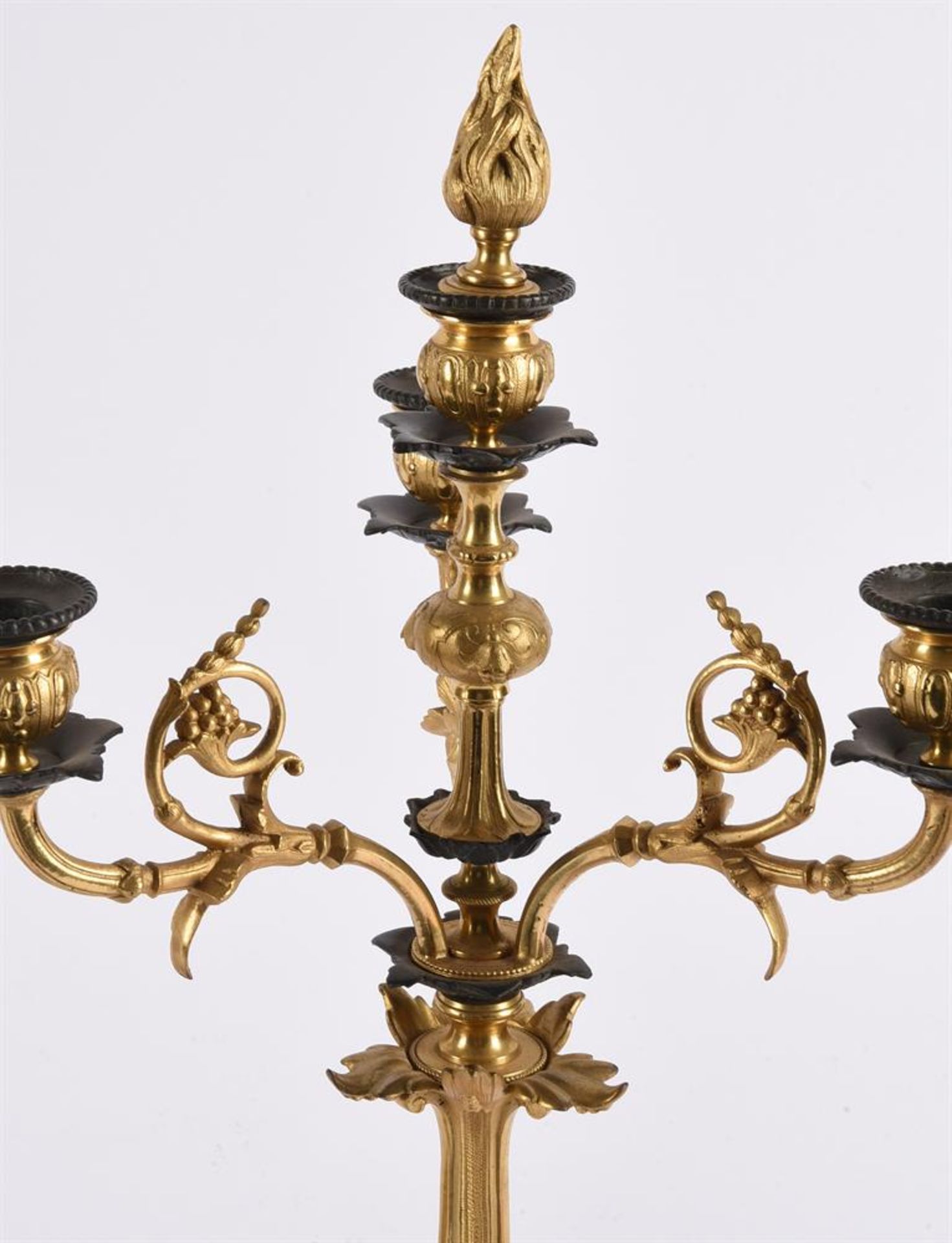 A PAIR OF FRENCH ORMOLU AND PATINATED FIVE LIGHT CANDELABRA, LATE 19TH OR EARLY 20TH CENTURY - Image 2 of 2