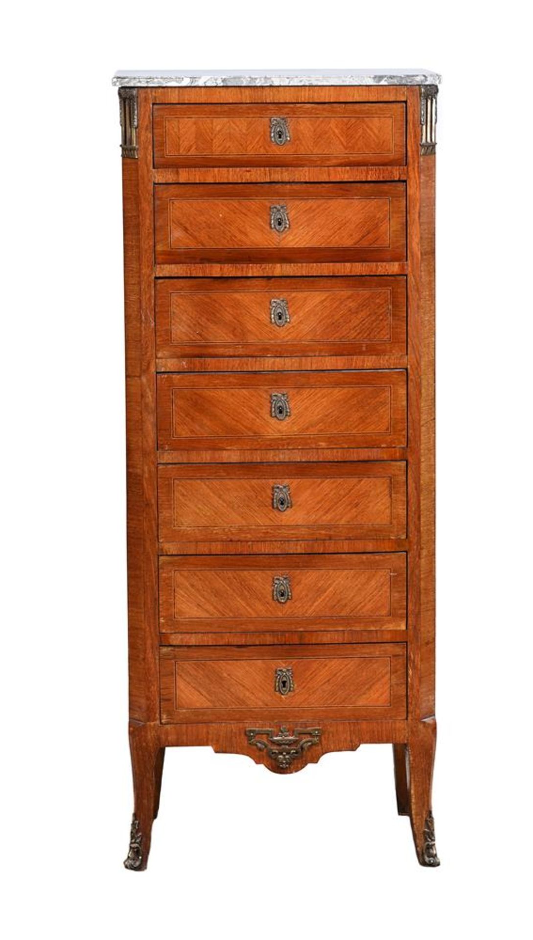 Y A FRENCH KINGWOOD AND MARBLE TOPPED CHEST OF DRAWERS, 19TH CENTURY