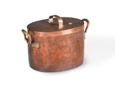 A LARGE COPPER LIDDED PAN, 19TH CENTURY