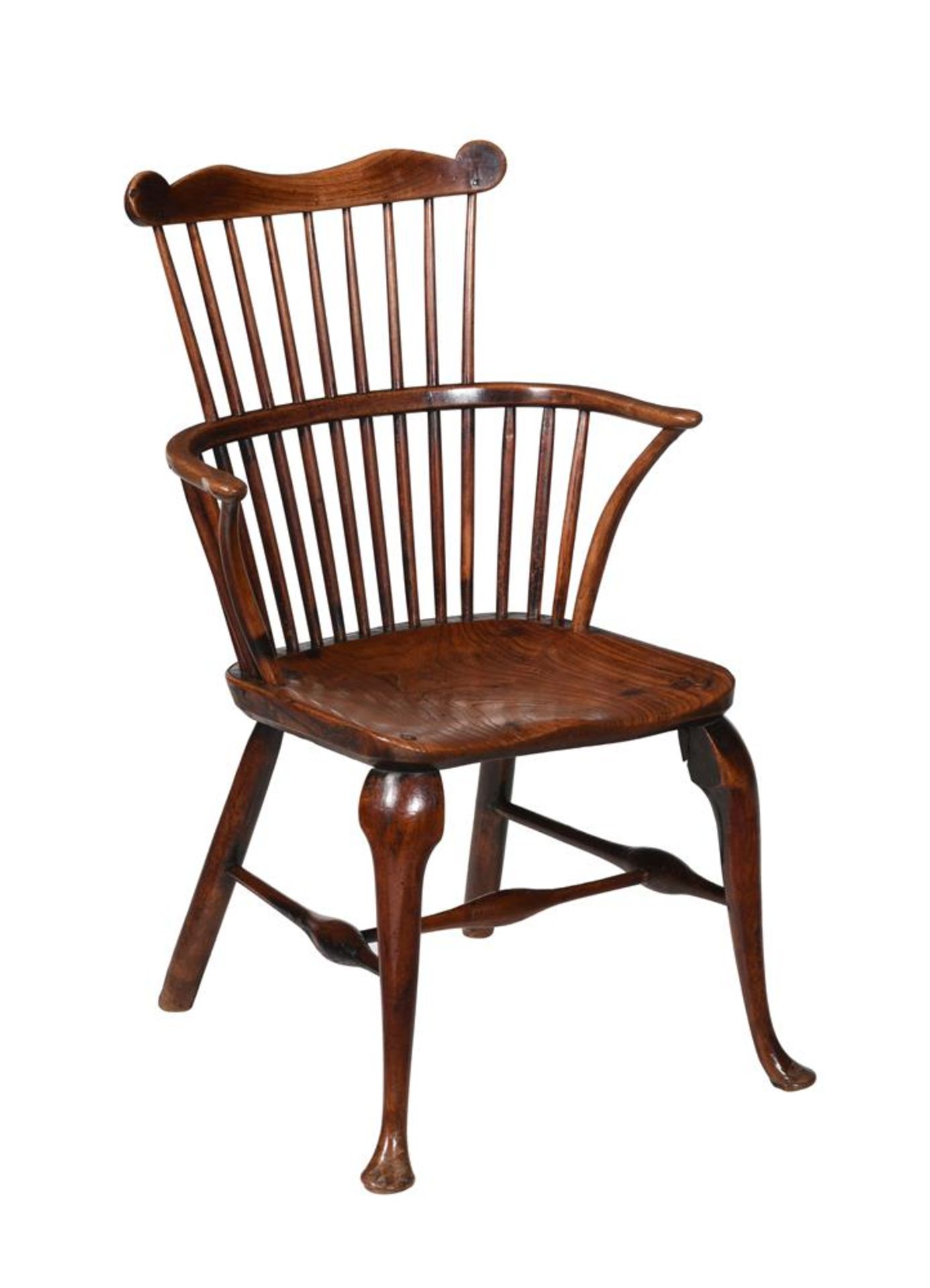 A GEORGE III ASH ELM AND FRUITWOOD WINDSOR ARMCHAIR