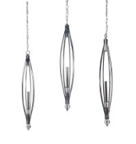 A SET OF THREE LONG CHROME PENDANT LIGHTS