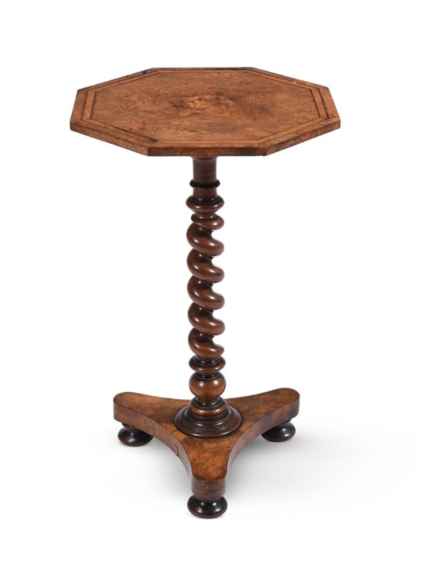 A BURR WALNUT AND MARQUETRY OCTAGONAL TABLE, 19TH CENTURY