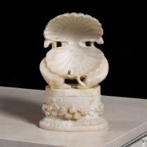 A SCULPTED ALABASTER SOAP DISH, 19TH CENTURY