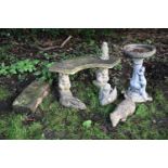 A GROUP OF MODERN STONE COMPOSITION GARDEN ITEMS OF ANIMAL INTEREST