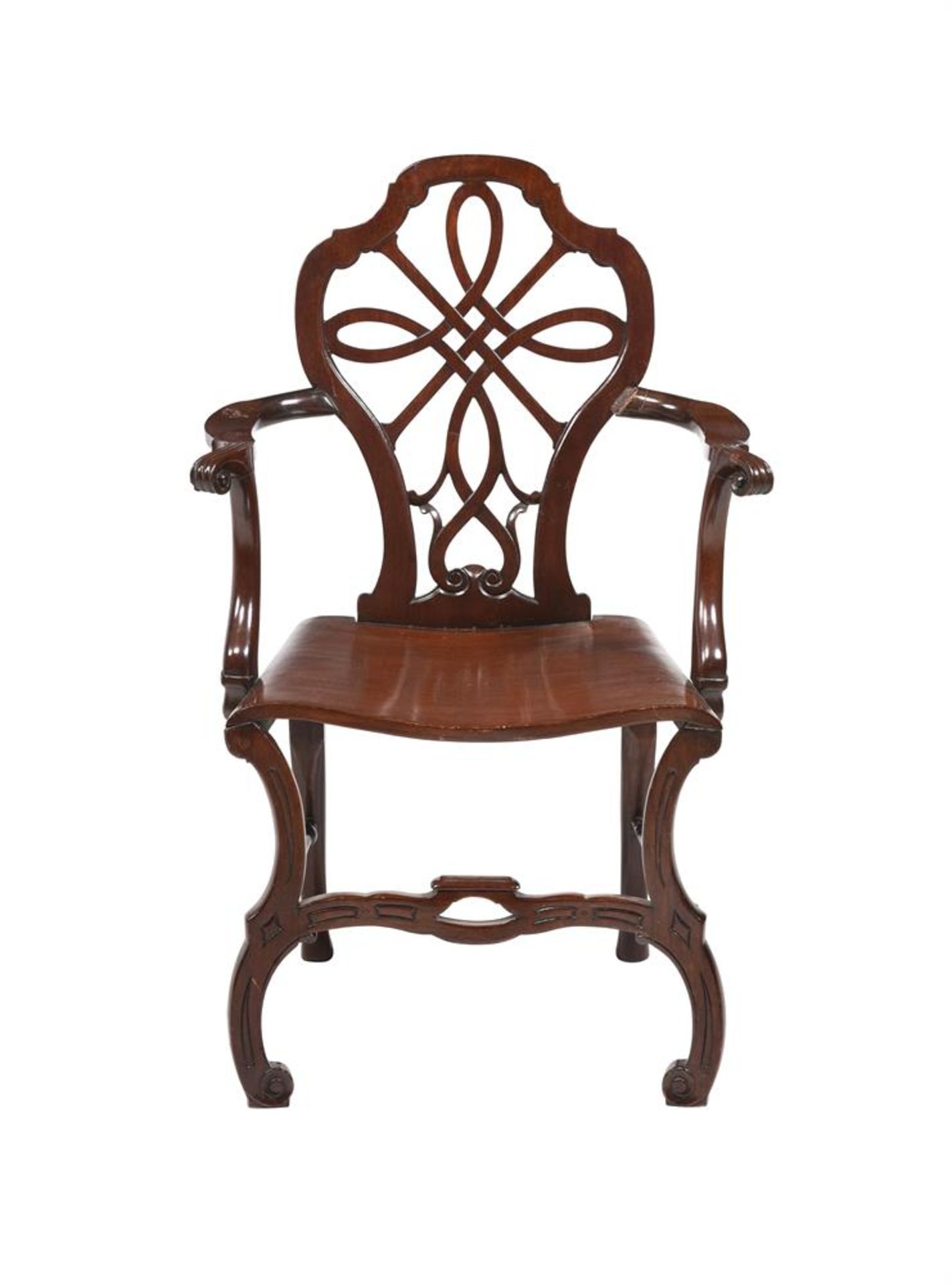 A GEORGE II CARVED MAHOGANY ARMCHAIR, CIRCA 1750