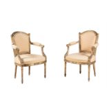 A PAIR OF FRENCH GILTWOOD AND UPHOLSTERED ARMCHAIRS, LATE 19TH CENTURY