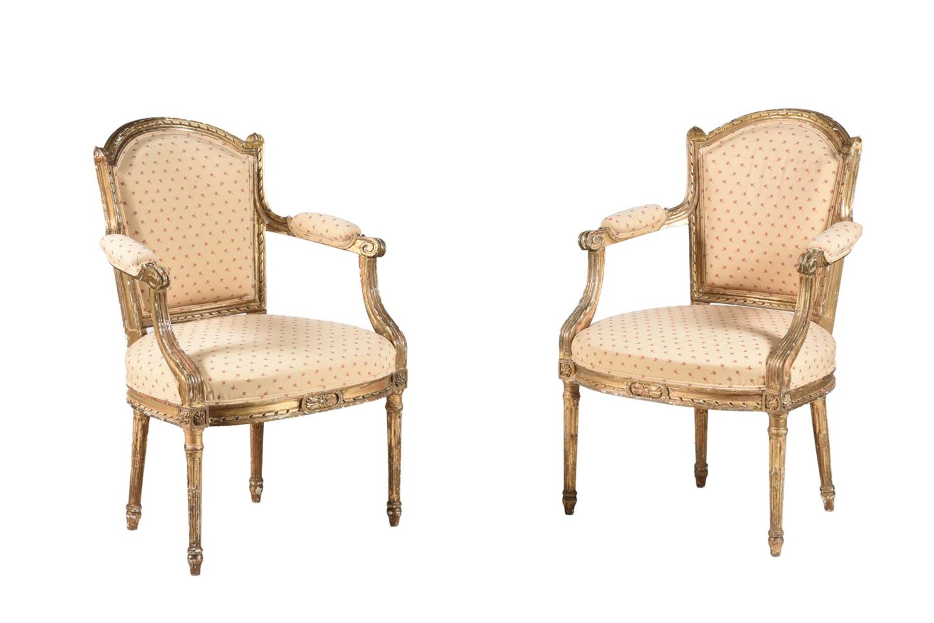 A PAIR OF FRENCH GILTWOOD AND UPHOLSTERED ARMCHAIRS, LATE 19TH CENTURY