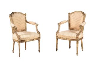 A PAIR OF FRENCH GILTWOOD AND UPHOLSTERED ARMCHAIRS, LATE 19TH CENTURY