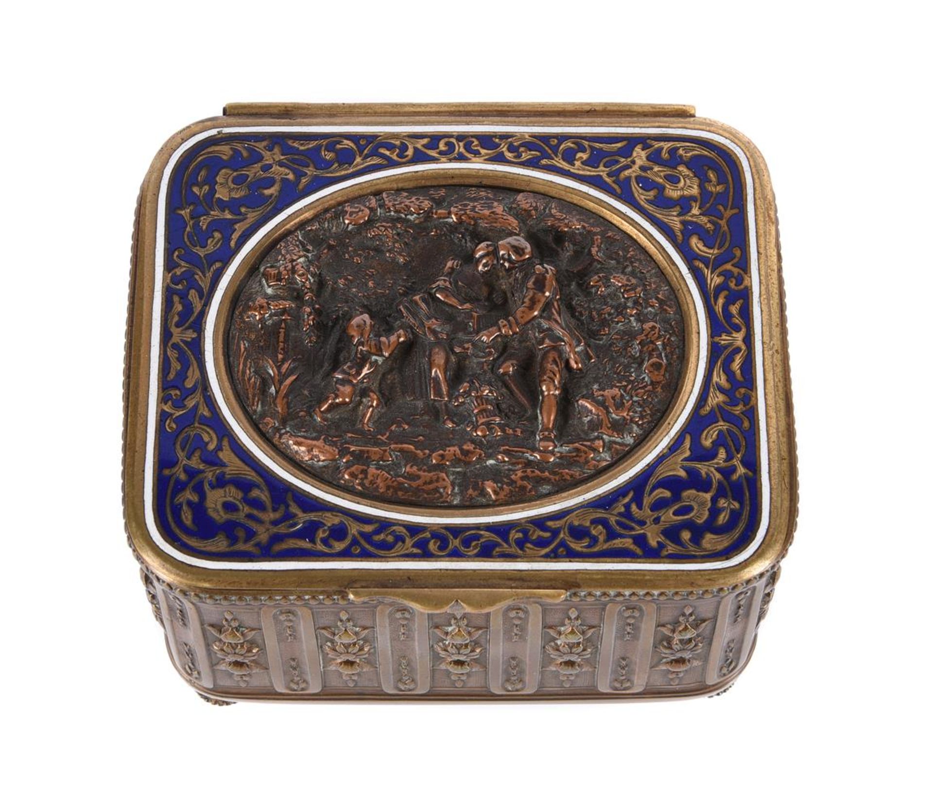 A FRENCH CHAMPLEVE ENAMEL DECORATED MUSICAL BOX - Image 2 of 2