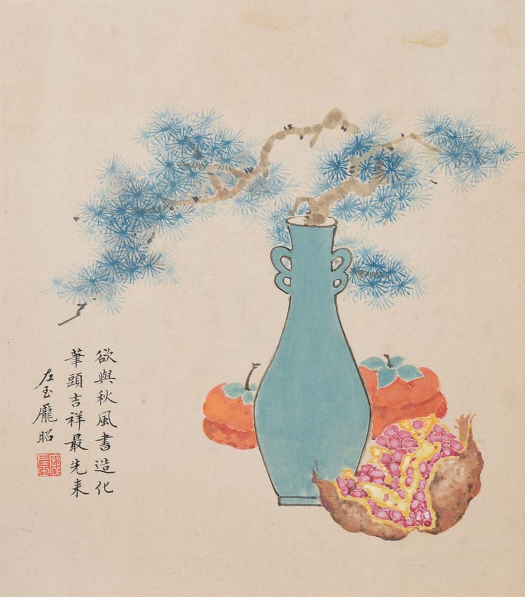 A CHINESE INK AND COLOUR PAINTING OF FRUITS, EARLY 20TH CENTURY