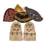 A PAIR OF NATIVE AMERICAN SILK FLORAL EMBROIDERED HIDE MITTENS CREE, MID-19TH CENTURY