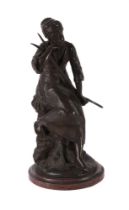 A CONTINENTAL BRONZE FIGURE OF A FEMALE FARMHAND NAPPING, LATE 19TH CENTURY