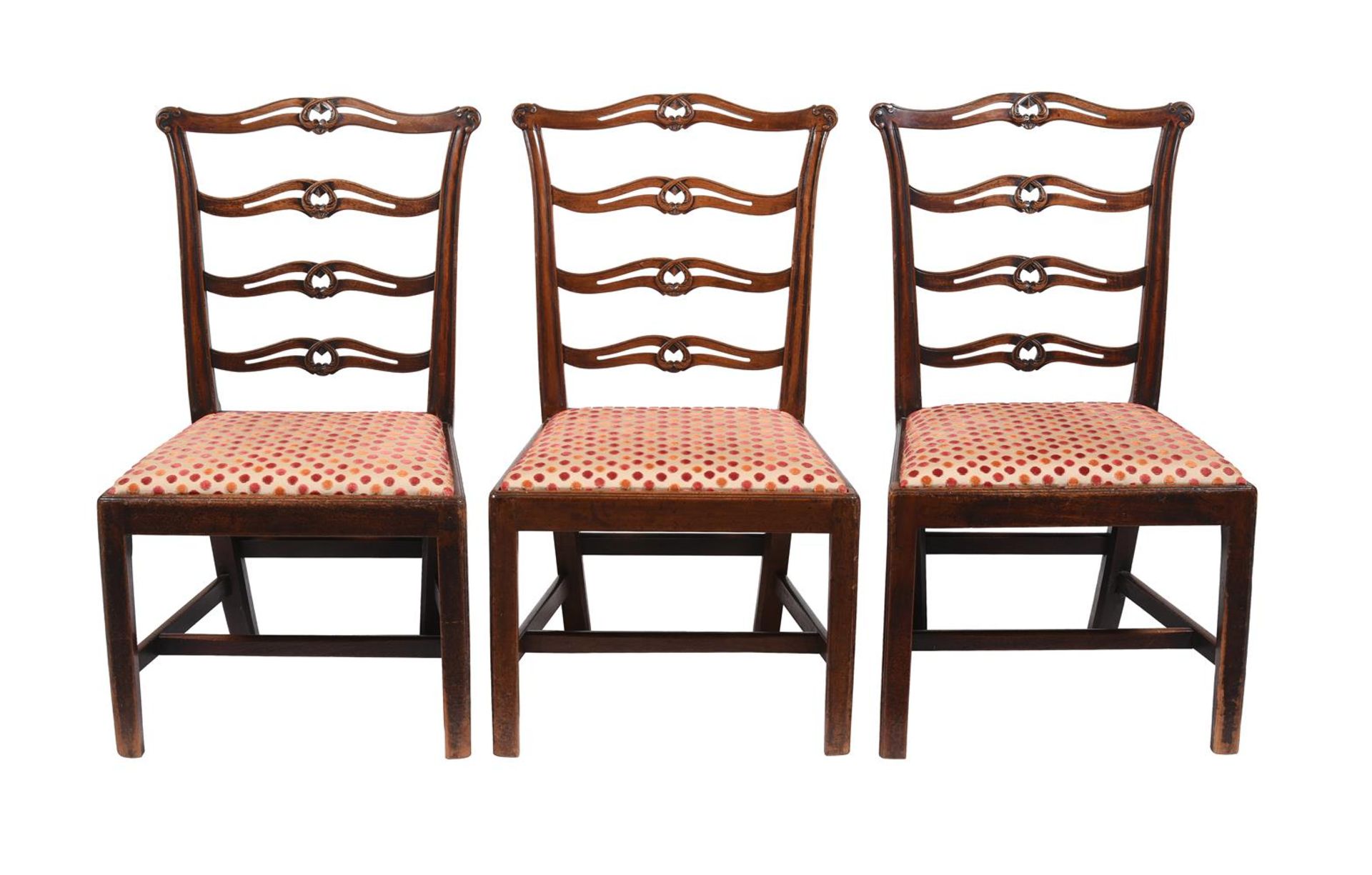 A SET OF SIX GEORGE III CARVED MAHOGANY LADDER BACK DINING CHAIRS, CIRCA 1790 - Image 2 of 3