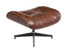 AFTER CHARLES EAMES FOR HERMAN MILLER, A BROWN LEATHER UPHOLSTERED FOOTSTOOL