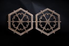 A LARGE PAIR OF SOUTHERN ELM HEXAGONAL WINDOWS, LATE MING OR QING DYNASTY