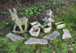 A GROUP OF VARIOUS STONE COMPOSITION GARDEN ORNAMENT
