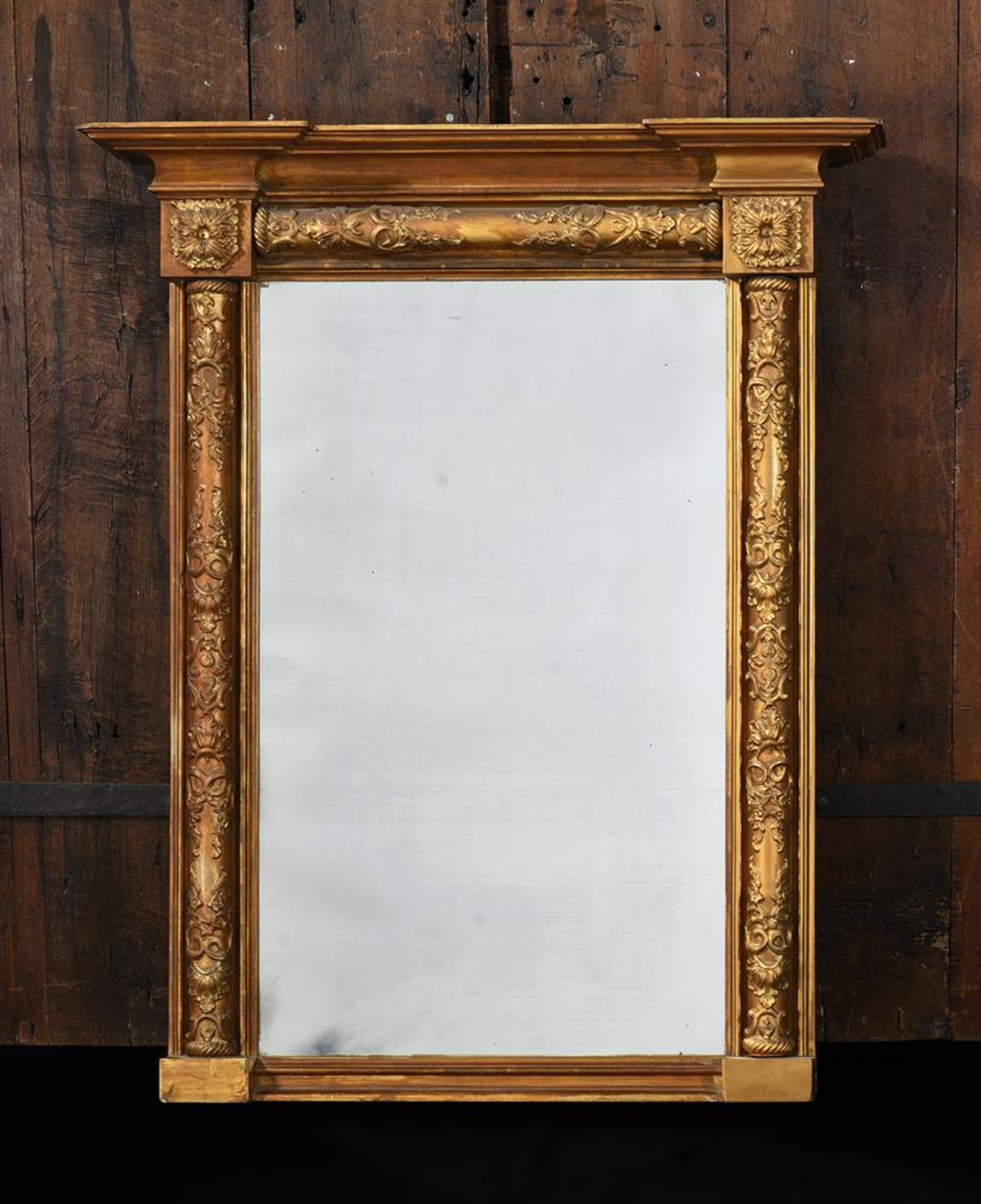A VICTORIAN GILTWOOD AND COMPOSITION OVERMANTEL WALL MIRROR, MID 19TH CENTURY