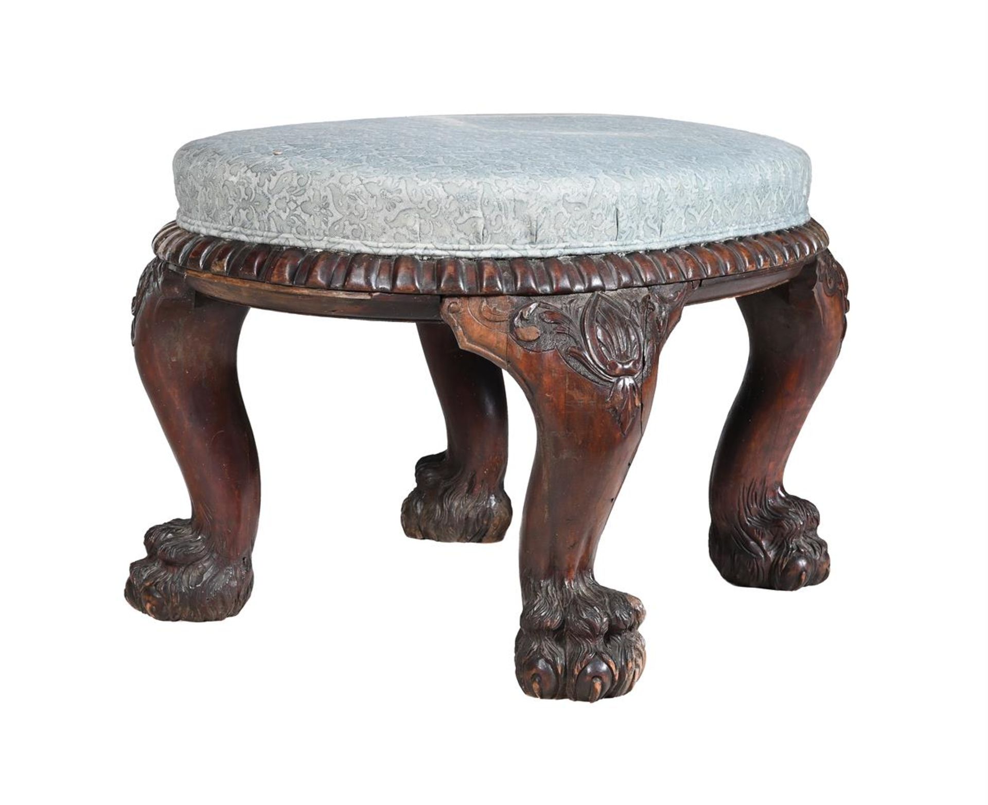 A LARGE ANGLO-INDIAN CARVED HARDWOOD AND UPHOLSTERED STOOL, MID 19TH CENTURY - Image 2 of 4