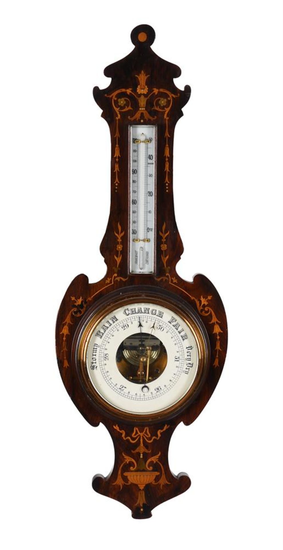 A GEORGE III MAHOGANY AND INLAID STICK BAROMETER - Image 3 of 4