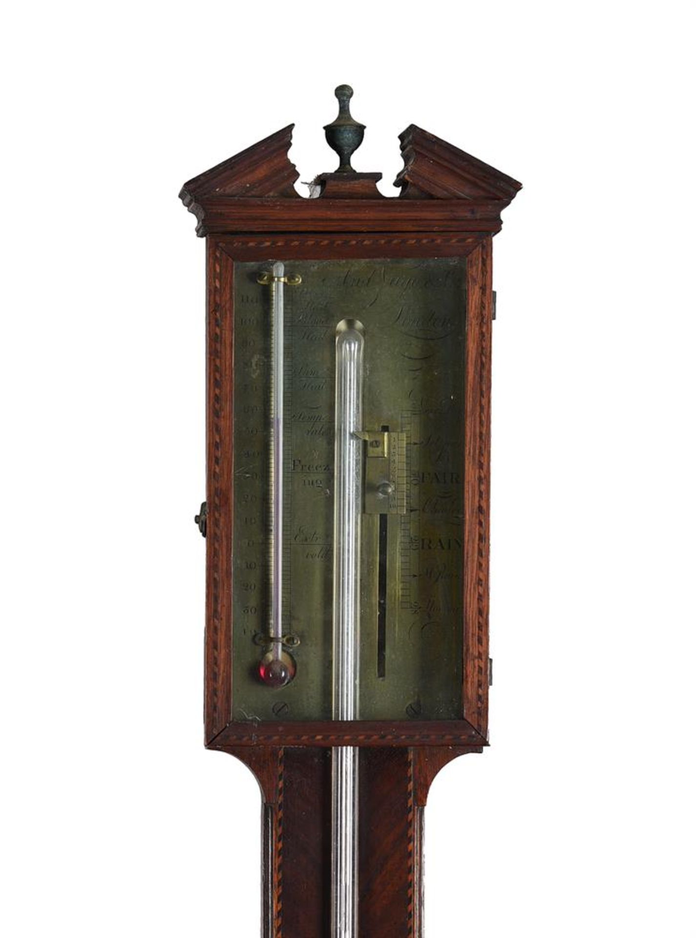 A GEORGE III MAHOGANY AND INLAID STICK BAROMETER - Image 2 of 4
