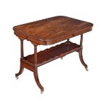 Y A REGENCY MAHOGANY AND EBONY INALID TWO TIER TABLE